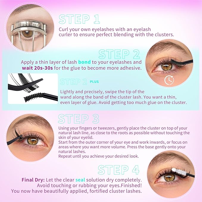 Manga Lash Clusters Kit Fairy Eyelash Clusters Kit Wispy Cluster Eyelash Extensions Natural Individual Lashes Kit C Curly Lash Extensions Kit with Invisible Band Lash Bond and Seal 110Pcs 8mm-18mm