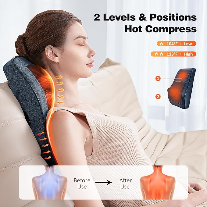 Boriwat Back Massager Neck Massager with Heat, Christmas Gifts for Men Women Mom Dad, Stress Relax at Home Office and Car (Blue-R7)