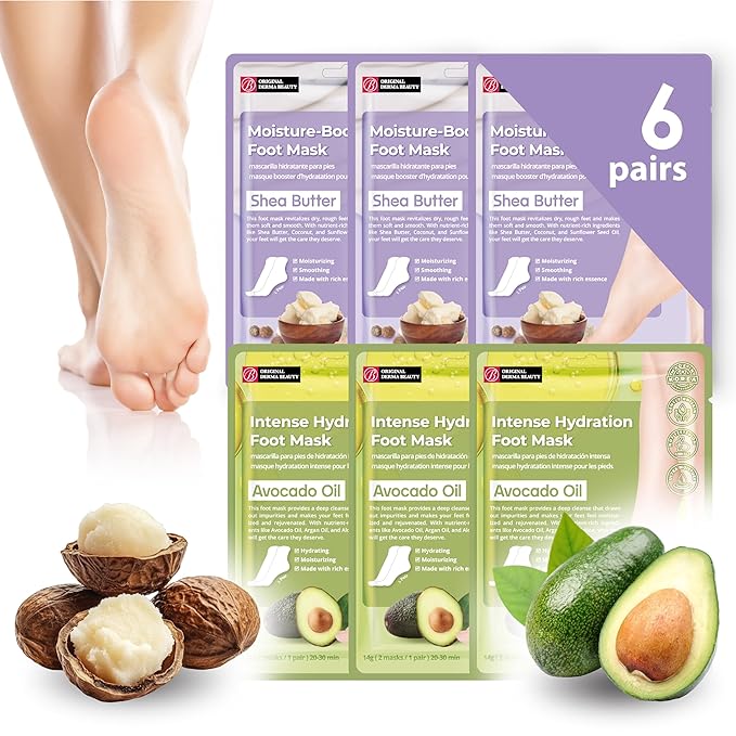 Innerest Original Derma Beauty Foot Mask 6 Pairs Shea Butter + Avocado Moisturizing Foot Mask Body Exfoliator Callus Remover Foot Bath Pedicure Supplies
