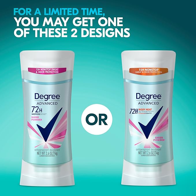 Degree Advanced Protection Antiperspirant Deodorant Sheer Powder for 72-Hour Sweat & Odor Control for Women, with Body Heat Activated Technology, 2.6 oz