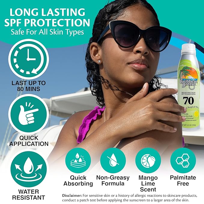 Continuous Tropical Mist Spray Sunscreen SPF 70, Reef Safe Sunscreen Spray, Up to 80 Minutes Water Resistant Sunscreen Face Spray, 5.5 Ounces