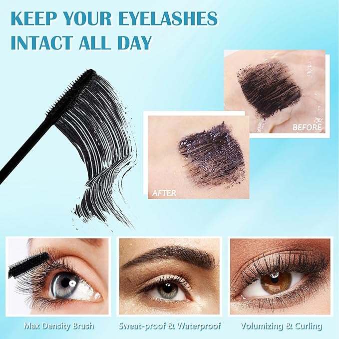 Mascara for Older Women 60 plus, Waterproof Volumizing Mascara for Seniors with Thinning Lashes, Smudge-proof Long Lasting Máscara Black Volume and Length for Sensitive Eyes, Hypoallergenic Mascaras
