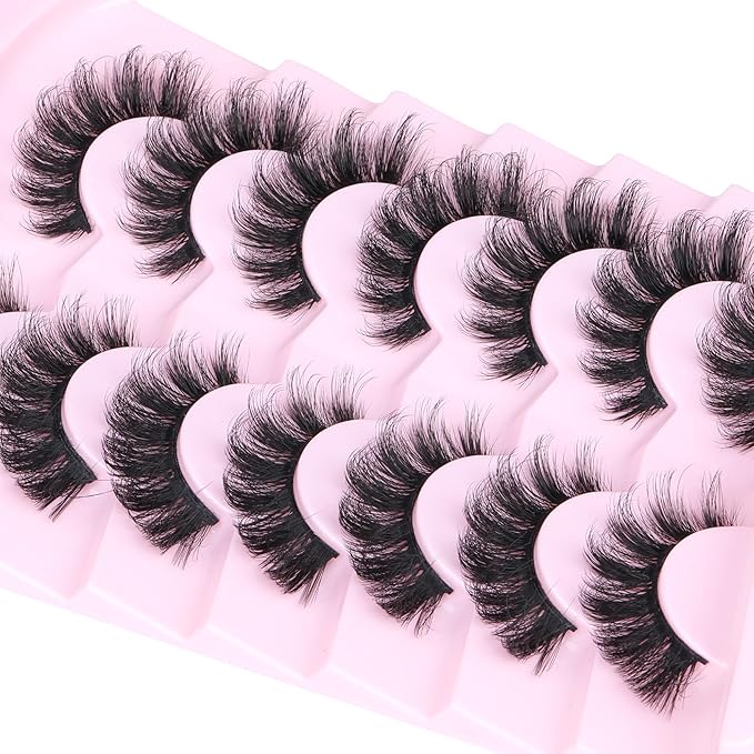 Mink Lashes Flutter Volume False Eyelashes Wispy Strip Fake Eyelashes Cat Eye Lashes Thick 20MM Long False Lashes 7 Pairs Pack Natural Look