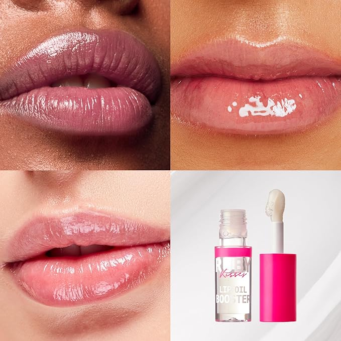 Ruby Kisses Lip Oil Booster, Hydrating Lip Gloss with Nourishing Natural Oil Blend, Jumbo Wand for Easy Application, Non-Sticky Formula (Clear)