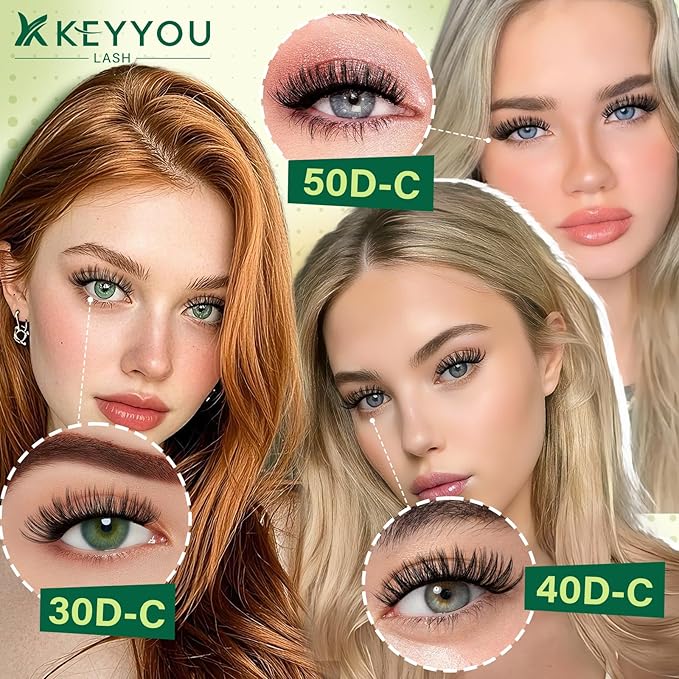 KEYYOU Lash Extension Kit DIY 300Pcs Lash Clusters Eyelash Extension Kit 30D C Curl 9-18MIX Lash Clusters Kit with Lash Glue Remover Applicator Easy to Use for Beginners(Kit,30D-C,9-18MIX)