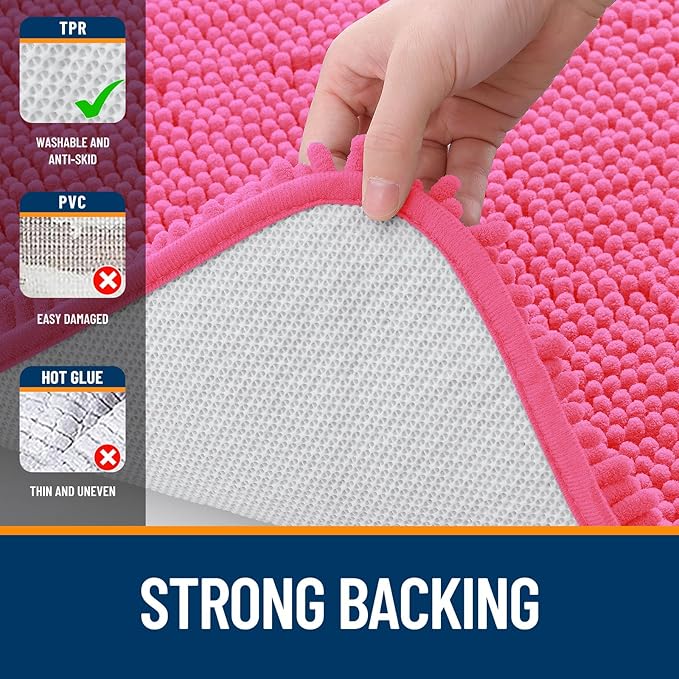 OLANLY Bathroom Rugs 47x17, Extra Soft Absorbent Chenille Bath Rugs, Rubber Backing Quick Dry, Machine Washable Bath Mats for Bathroom Floor, Tub and Shower, Home Decor Accessories, Hot Pink