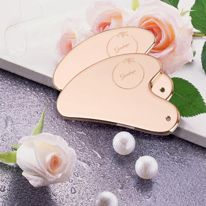 Stainless Steel Gua Sha Facial Tools | Guasha Tool for Face in Rose Gold for Sculpting, Shaping, Reduce Puffiness, Tension Relief