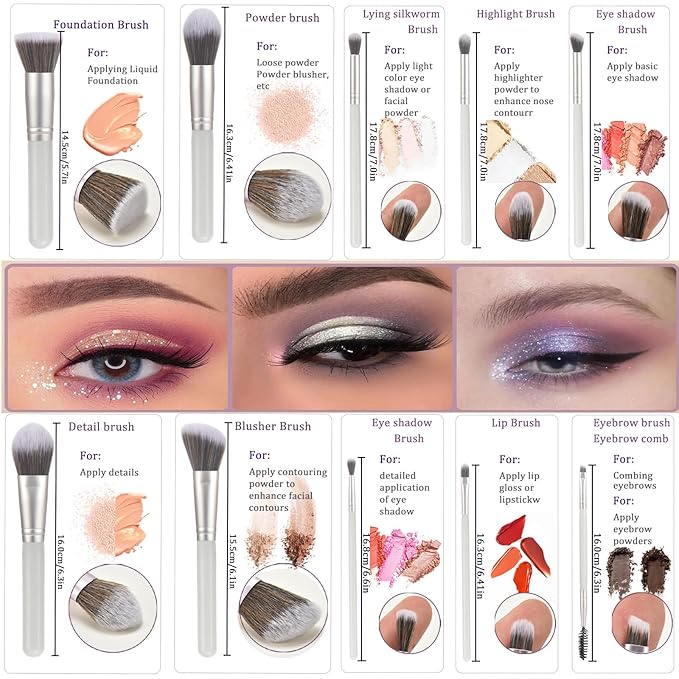 YJ-Anyue 10 Piece Makeup Brushes - Grayish Green Wooden Handle with Soft Synthetic Bristles,for Face & Eye Makeup|Professional Makeup Brushes set for Women & Girls|