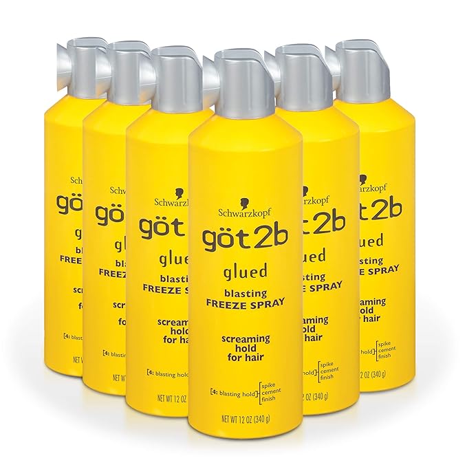 got2b Glued Blasting Freeze Hair Spray, 12 Fl Oz, Pack of 6, Extra Strong Holding Spray for Spikes & Styles, Long-Lasting All-Day Hold, Wind-Tested, Humidity-Resistant, Washes Out Easily