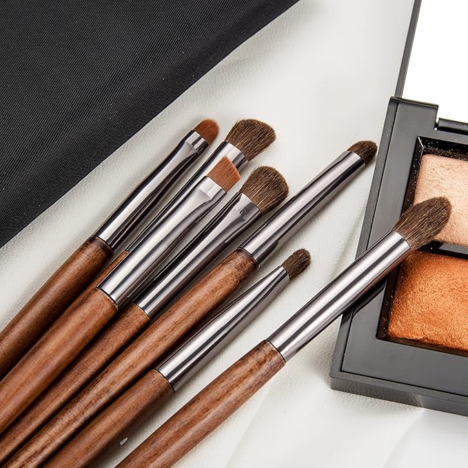 ENZO KEN Natural Pony Hair Eye Shadow Brush Set, Small Eyeshadow Brushes Set, Eye Makeup Brushes Set Professional, Small Nose Contour Brush, Angled Eyeshadow Brush, Eyeshadow Blending Brushes