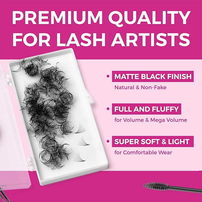 Eyesy Lash 500 Promade Fans - Volume Premade Lash Fans for Eyelash Extensions Pointy Base Handmade Loose Pre Made Eyelashes Middle Stem Soft and Lightweight (16D 0.03 D 13mm)