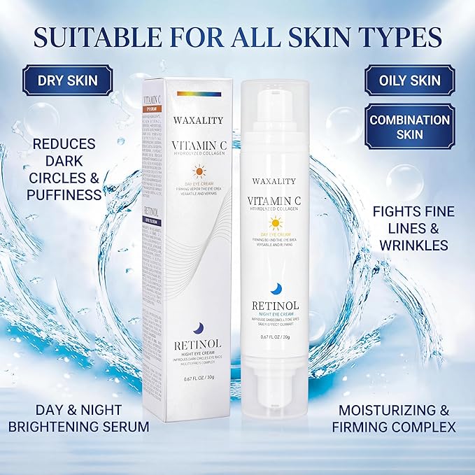 Retinol Under Eye Cream for Dark Circles, [Vitamin C] Remove Puffiness & Wrinkles, Day & Night Brightening Anti-Aging Eye Cream for Fine Lines, 0.67 Fl Oz