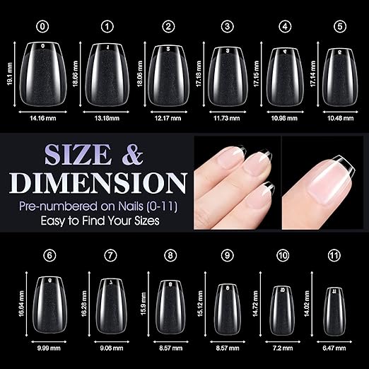 gelike ec Extra Short Soft Gel Nail Tips Kit for Soak Off Nail Extensions,Full Cover,Coffin Shaped,Pre-buff PMMA Resin,Clear Ultra-Thin Design,12 Sizes,240 Pieces,Extra Short Coffin