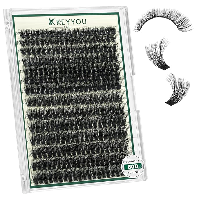 KEYYOU LASH Clusters 3D Effect Eyelash Clusters 280pcs 80D D Curl 9-18MIX Individual Lashes Wispy Lashes Volume Cluster Lashes Natural Soft DIY Lash Extension(3D-80D-D-9-18MIX)