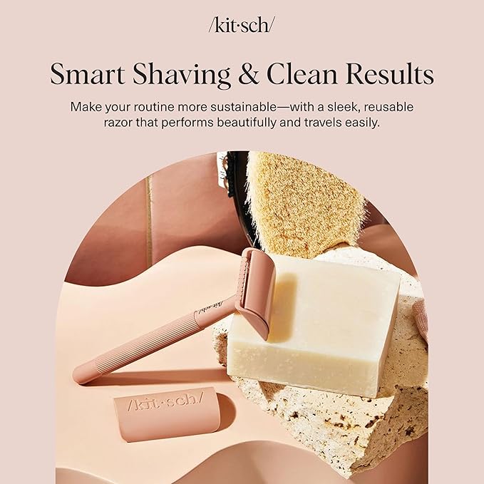 Kitsch Double Edge Safety Razors for Women and Men, Long Metal Handle and Stainless Steel Single Blade Razor with 5 Double Edge Refills, for Shaving and Travel Essentials - Terracotta