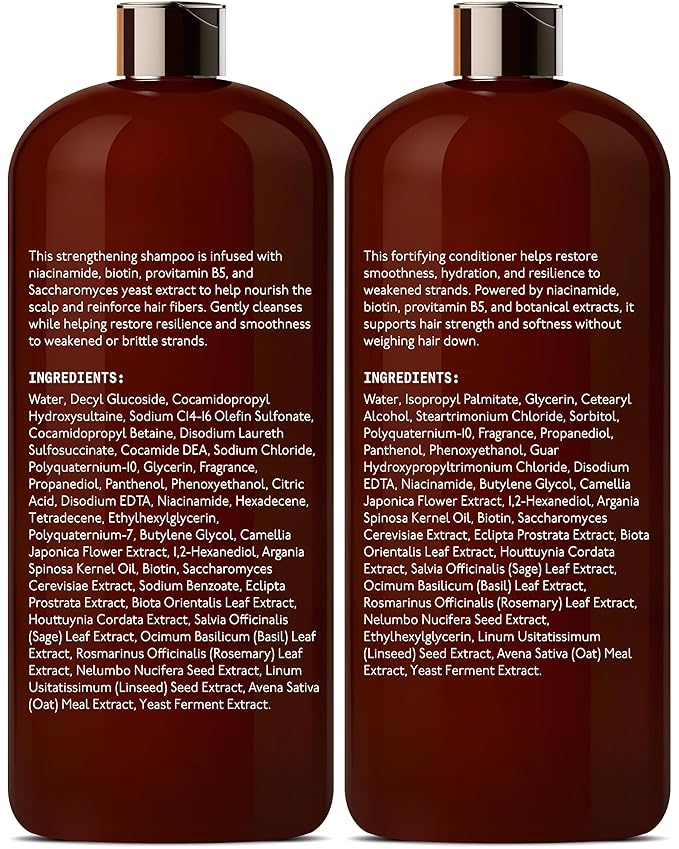DEL SUR Hair Strengthening Shampoo and Conditioner Set | 16 fl oz Each | with Camellia Japonica, Niacinamide, Provitamin B5 & Biotin | Repair & Hydration for Dry, Weak Hair
