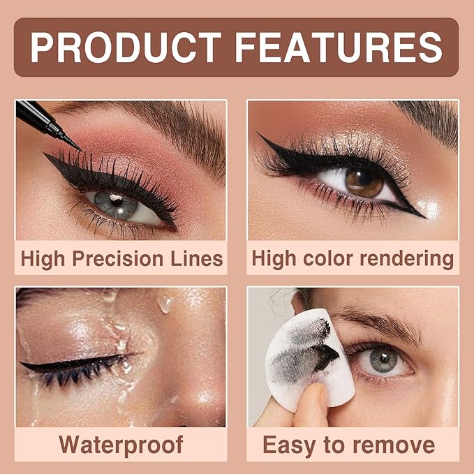 12 Pieces Matte Black Liquid Eyeliner Set, Waterproof Eyeliner with Ultra-Fine Tip, Quicky Dry, Smudge-proof, Uniform and smooth, Vegan Formula for Sensitive Eyes