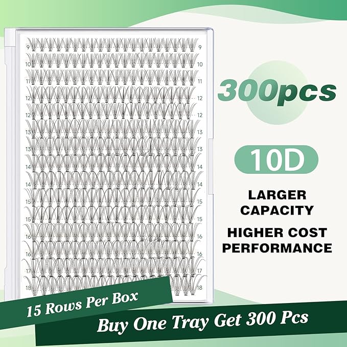 Lash Clusters 300Pcs Individual Lashes 10D 0.1C Curl 9-18MIX Lash Extensions Clusters Lashes Soft&Natural False Eyelashes Individual DIY Eyelash Extension at Home(10D-0.1C,9-18MIX)