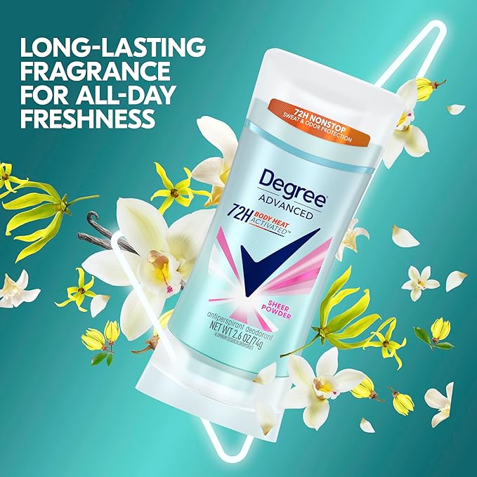 Degree Advanced Protection Antiperspirant Deodorant Sheer Powder for 72-Hour Sweat & Odor Control for Women, with Body Heat Activated Technology, 2.6 oz