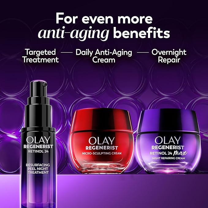 Olay Retinol Night Cream for Women, MAX, Anti-Aging Face Mousturizer, Fragrance-Free, Non Greasy Anti-Wrinkle, Smooth Fine Lines, Hydrating Skin Triple Collagen Cream, Niacinamide, 1.7oz (Pack of 2)