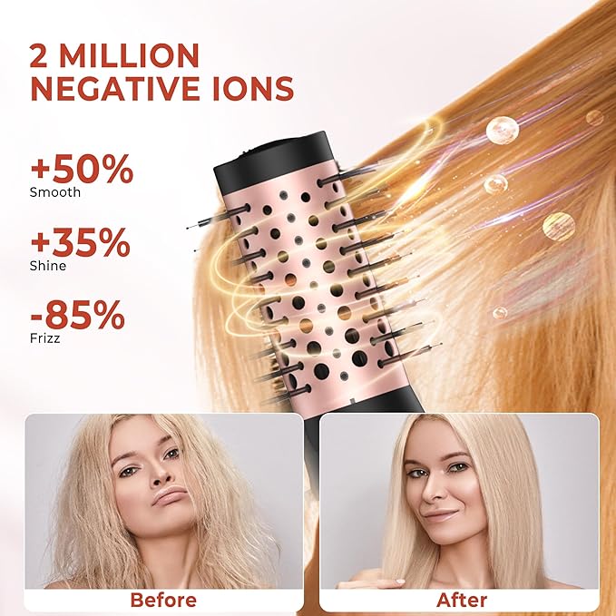 Rotating Hair Dryer Brush 2 in 1 Thermal Blow Brush Set with Auto Rotating 360° Fast Drying Multi-Temperature Settings Detachable Design Heated Hot Air Brush for Curling Volumizing Drying Hair (Black)