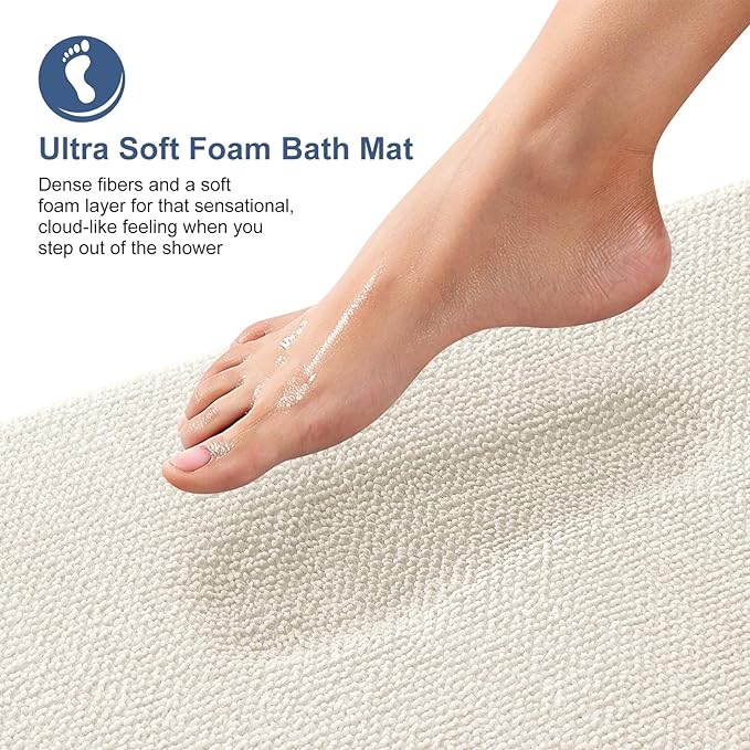 OLANLY Thick Memory Foam Bath Mat Rug 47x17, Extra Soft Absorbent Bathroom Rug, Quick Dry Bath Mats, Non-Slip, Machine Washable Carpet for Bathroom, Tub and Shower, Home Decor Accessories, Ivory