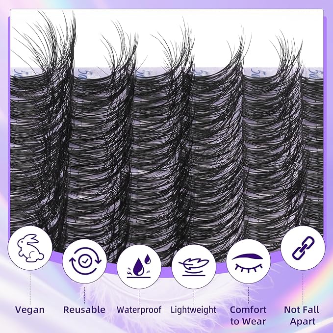 B&Q Lash Clusters Fluffy Wispy Voluminous - 144 PCS Feath5D 09 Layered Individual Cluster Lashes, Feathered Lightweight Eyelash Extensions in 8-18mm, Waterproof False Lashes