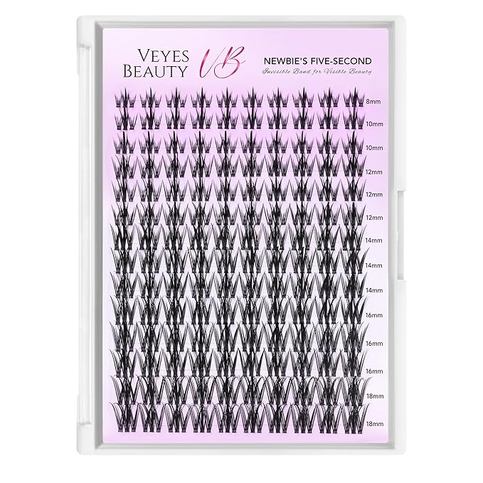 VEYESBEAUTY Lash Clusters Kit Eyelash Extensions Thin & Invisible Band Individual False Eyelashes Newbie's Five-Second Series Wispy Lash Tray for Self-application, Camellia Lashes 8-18mm Mixed Length