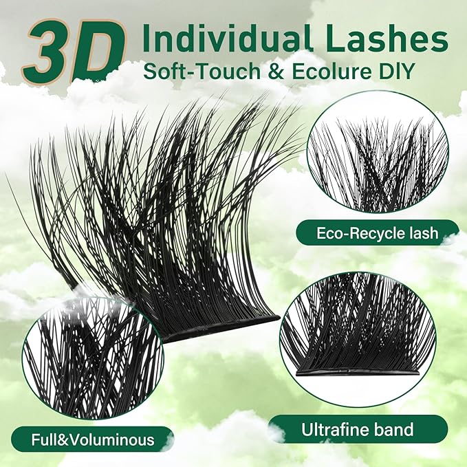 KEYYOU Lash Clusters 3D Effect Eyelash Clusters 231pcs 100D200D D Curl 8-16MIX Individual Lashes Wispy Lashes Volume Cluster Lashes Natural Soft DIY Lash Extension(3D-100D200D-D-8-16MIX)