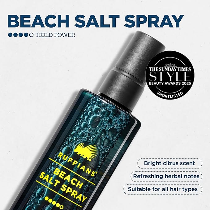 Ruffians Beach Salt Spray (4.23 Fl Oz / 125 ML) Sea Salt Spray for Men, Texturizing and Volumizing Mist for Hydrated, Shiny Hair, Texture Spray for Fine Hair, Natural Finish