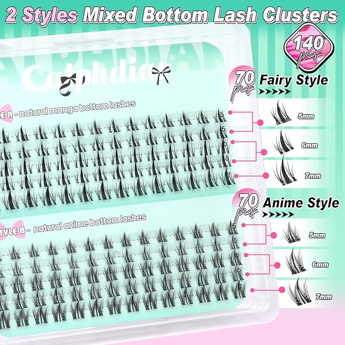 calphdiar Bottom Lash Clusters Fairy Lashes Clusters Manga Bottom Eyelash Clusters Natural Bottom Lash Extension 5-7mm Individual Lashes 2 Styles Anime Lower Eyelash Extensions Bottom Cluster Lashes
