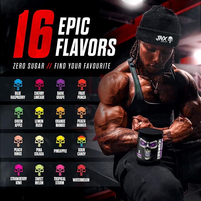 JNX SPORTS The Curse! Pre Workout Powder for Men & Women, Caffeine, Beta-Alanine, Creatine, L-Citrulline, 50 Servings, Sour Candy Flavor – Boost Energy, Strength & Focus