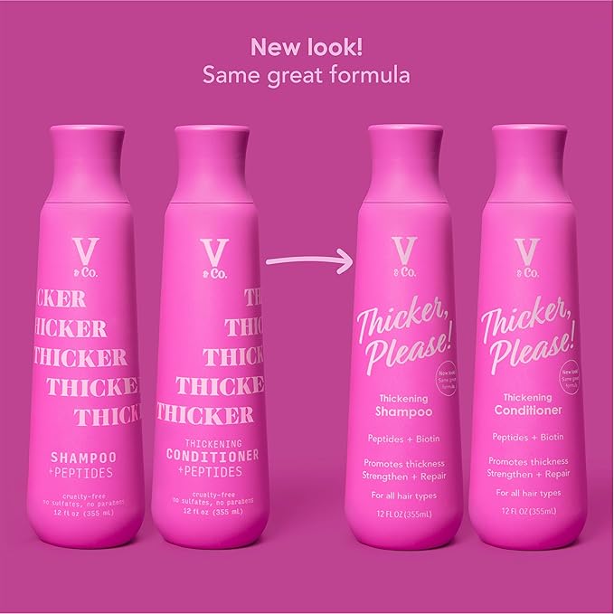 V&Co. Beauty Thickening Hair Shampoo & Conditioner Set (12 Oz. Each) with Peptide Technology, Biotin and Coconut Oil, Sulfate Free Shampoo & All Natural Conditioner for Thickening Hair, Builds Density