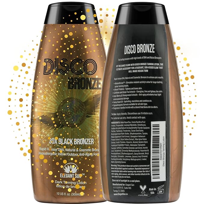 Disco Bronze 30X Black Bronzer Tanning Lotion - Indoor & Outdoor UV Tan Accelerator with DHA, Natural & Cosmetic Bronzers, Proprietary Melanin Boosting Formula, Made in USA for Men & Women – 10 oz