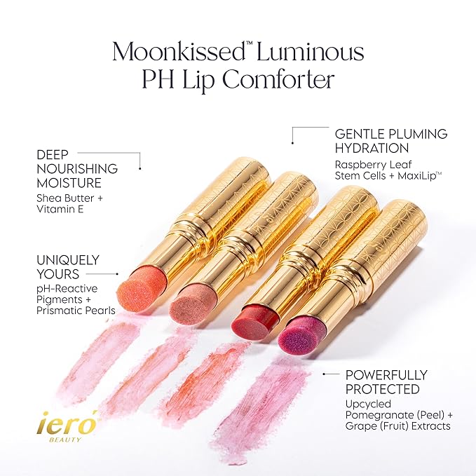 ieró Beauty Luminous pH Lip Balm, Moisturizing Vegan Tinted Lip Balm, 3-in-1 Soothing Lip Serum + Plumping Balm + pH Reactive Tint, Shea Butter & Vitamin E, Made in Italy - 0.088oz