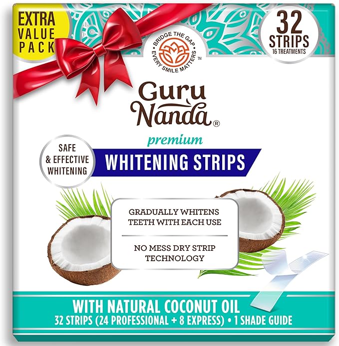 GuruNanda Teeth Whitening Strips - 16-Day Treatment with Non-Slip, Dry Strip Technology - Whitening Designed with Care for a Brighter Smile