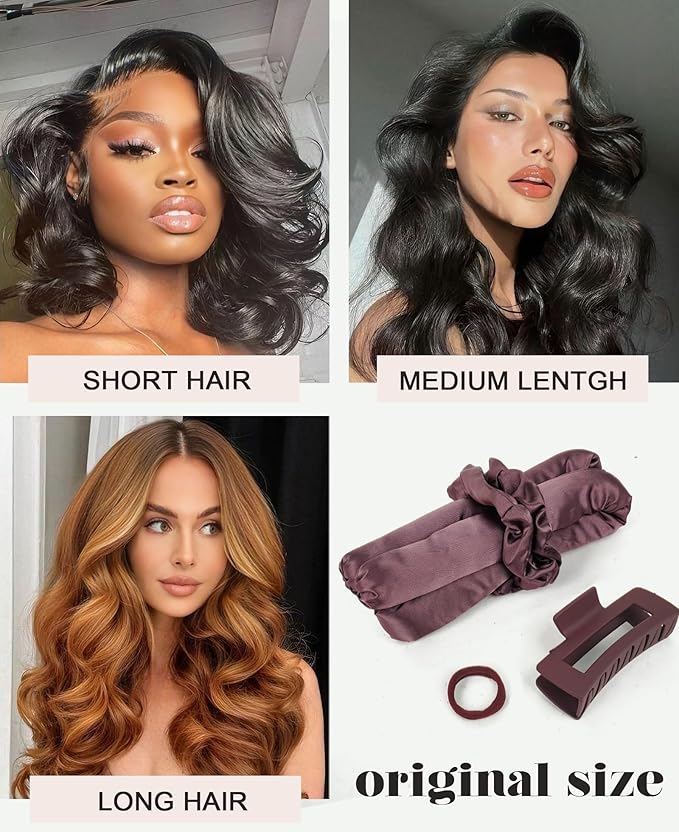 Original Heatless Curls Overnight Hair Curler to Sleep In Soft Large Hair Rollers Flexi Rods for Long Hair Blowout Look, No Heat Overnight Curls Satin Heatless Curling Rod Set with Claw Clip