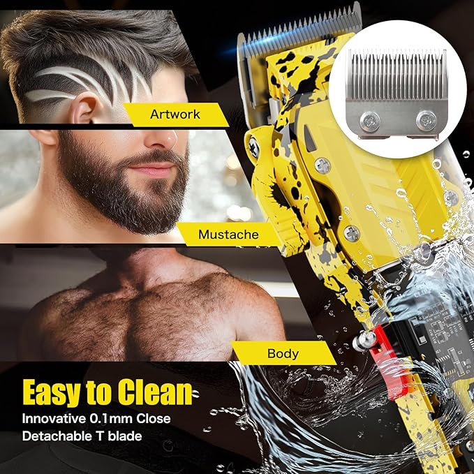 Professional Hair Clippers for Men, Cordless Barber kit for Hair Cutting & Grooming, Hair Clippers Set for Barber Haircut with LED Display 8 Fade Taper Combs(Yellow)