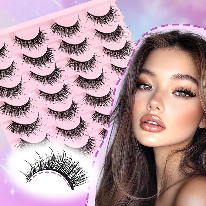 Losha Lashes Wispy Volume Manga Lashes Spiky False Eyelashes 14 Pairs Natural Anime Eye Lashes Kit with Lash Glue and Lash Tweezers Asian Fake Eyelashes (Vivid)