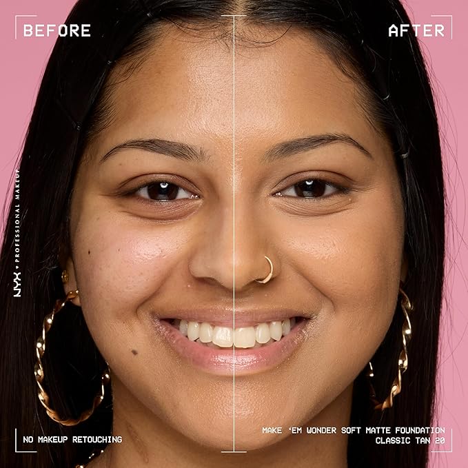 NYX PROFESSIONAL MAKEUP Make 'Em Wonder Liquid Foundation, 24HR Foundation Makeup With A Soft Matte Finish, Buildable Full Coverage - 20 Classic Tan