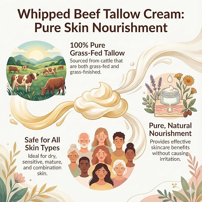 IKARIAN 100% Grass Fed Beef Tallow for Skin Care | Premium Whipped Moisturizer | Face + Body | Single Ingredient, All natural | 4 FL. oz. (Unscented)
