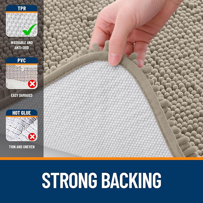 OLANLY Bathroom Rugs 24x16, Extra Soft Absorbent Chenille Bath Rugs, Rubber Backing Quick Dry, Machine Washable Bath Mats for Bathroom Floor, Tub and Shower, Home Decor Accessories, Warm Taupe