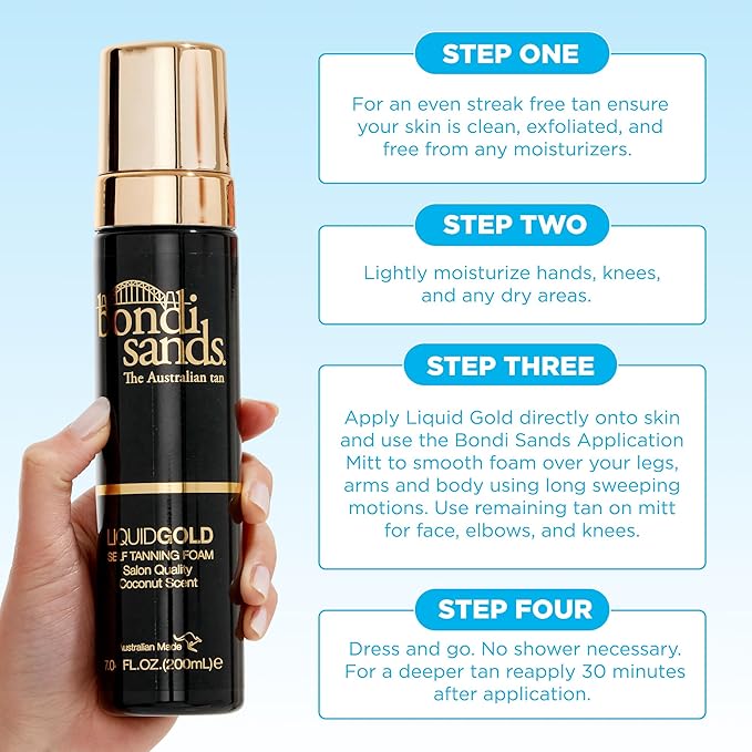 Bondi Sands Liquid Gold Self Tanning Foam | Lightweight + Quick Dry Foam Enriched with Argan Oil, Provides a Hydrated Streak-Free Tan | 6.76 Oz/200 mL