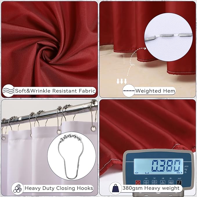XLHOMO Bathroom Set – Burgundy Bathroom Accessories with Ombre Shower Curtain, Bathroom Accessories Set with Trash Can Soap Dispenser Soap Dish for Home