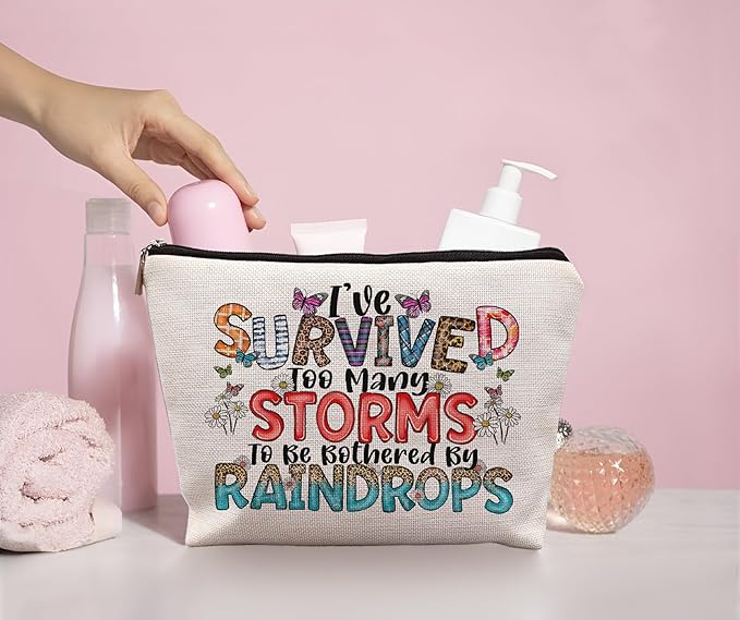 uinwk Inspirational Nurse Makeup Bag - Positive Gifts for Women, Survived Too Many Storms