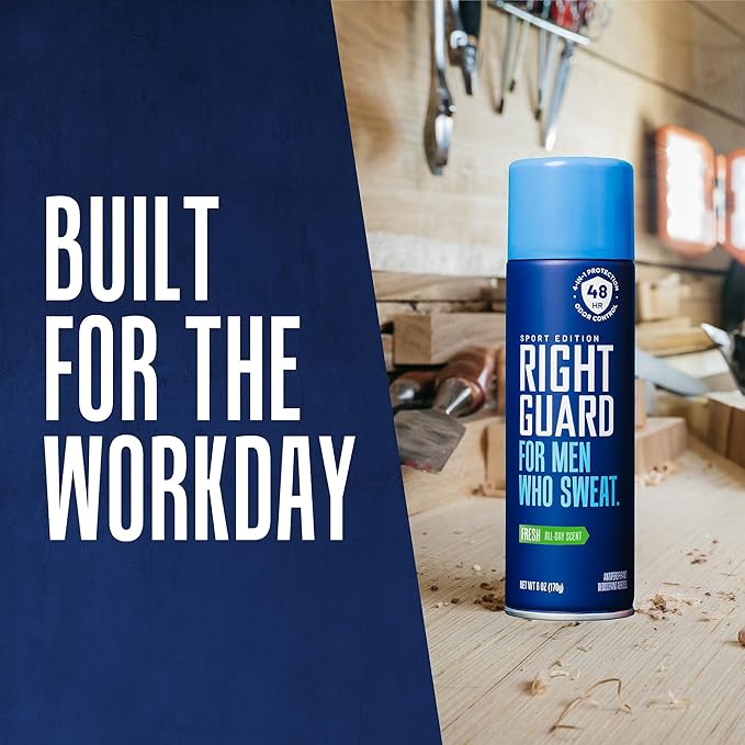 Right Guard Sport Fresh Scent Antiperspirant & Deodorant Spray - 4-in-1 Protection Spray Deodorant For Men, Blocks Sweat, 48-Hour Odor Protection, Quick-Drying, & Long-Lasting, 6oz