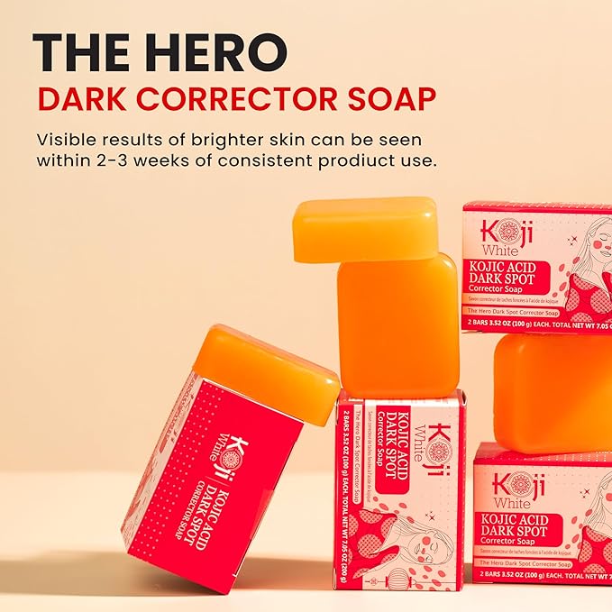 Koji White 4% Kojic Acid Dark Spot Corrector Soap For Exfoliating & Moisturizes with Vitamin C, Licorice Root Extract, Hydrating & Even Skin Tone Cleansing Bar for Face & Body, Vegan, 3.52 Oz (2 Bars)