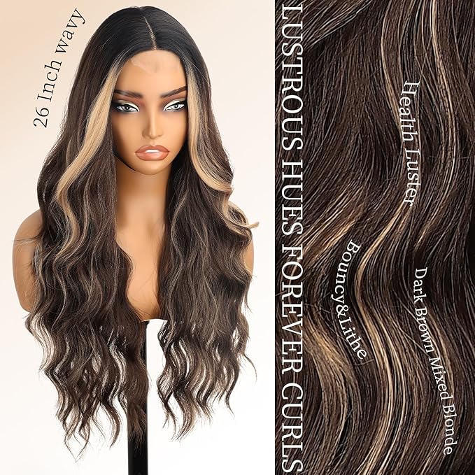 AISI HAIR Mixed Blonde Wig for Women, Long Blonde Wavy Lace Hairline Blond Wig,Synthetic Blonde Wigs for Daily Party