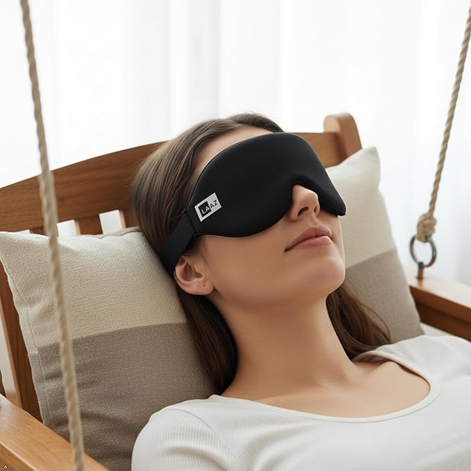 LAAZ Sleep Mask for Side Sleepers ,3D Contoured Eye Mask with Zero Eye Pressure, True Blackout Light Blocking, Breathable Memory Foam Night Mask with Adjustable Strap for Men & Women