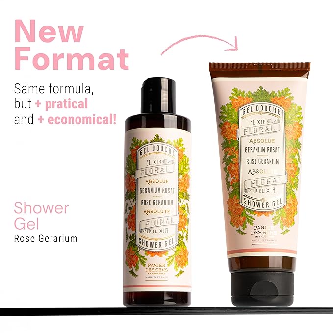 Panier des Sens - Rose Geranium Moisturizing Body Wash for Women & Men - Gentle Shower Gel with 96% Natural Ingredients for Sensitive Skin - Made in France, SLS Free, Vegan - 6.8 Fl Oz